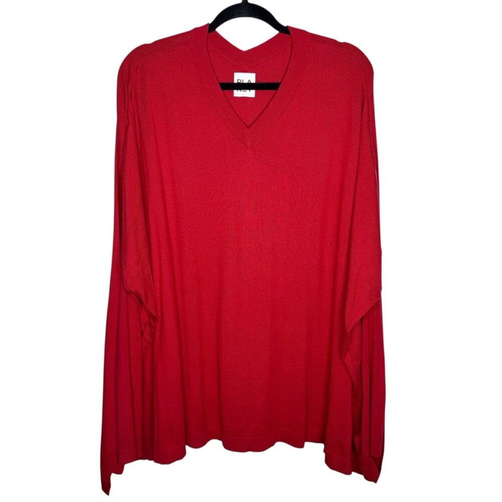 PLANET / red dolman sleeve oversized tunic v-neck sweater / OS